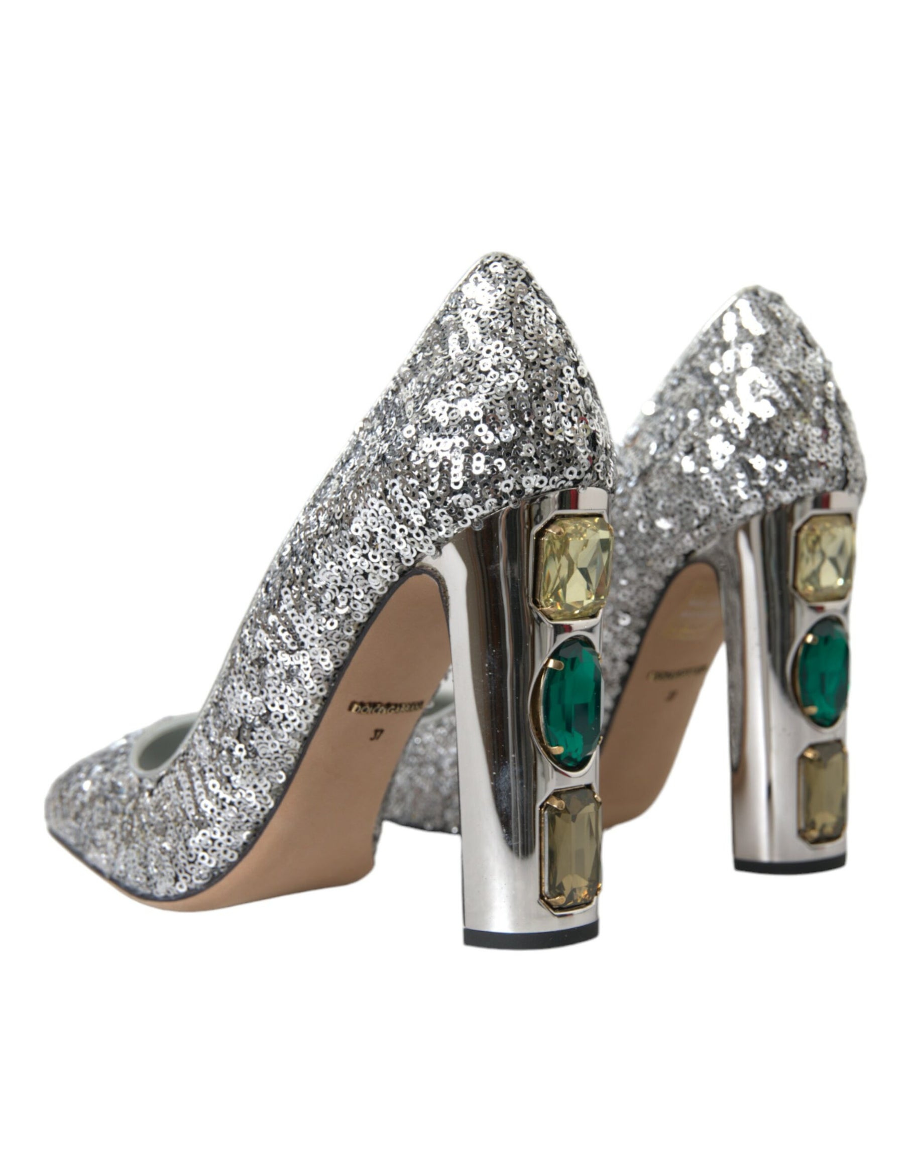 Dolce & Gabbana Silver Sequin Embellished Heels Pumps Shoes | Regal Royce