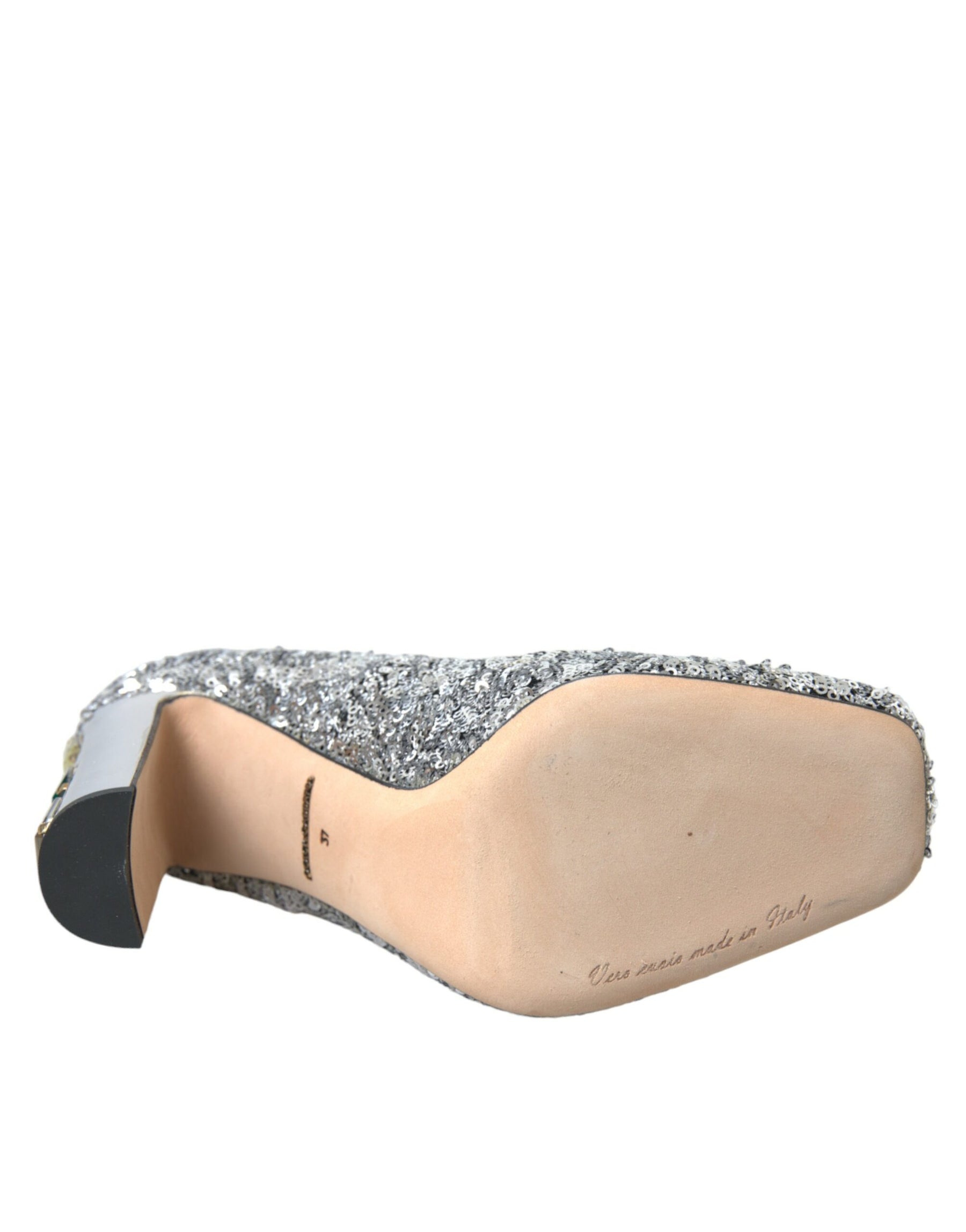 Dolce & Gabbana Silver Sequin Embellished Heels Pumps Shoes | Regal Royce