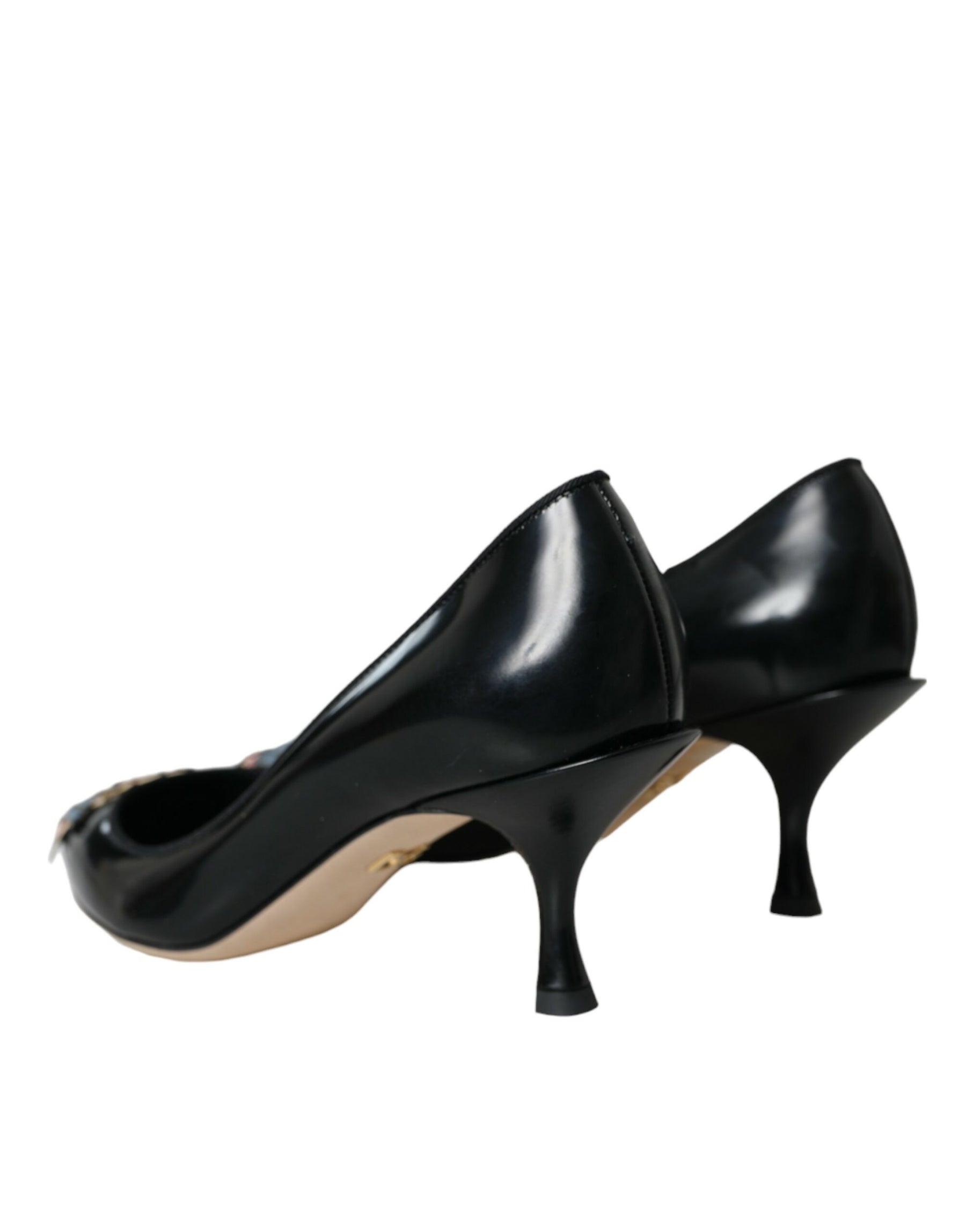 Dolce & Gabbana Black Leather BOOM Patch Heels Pumps Shoes | Regal Royce