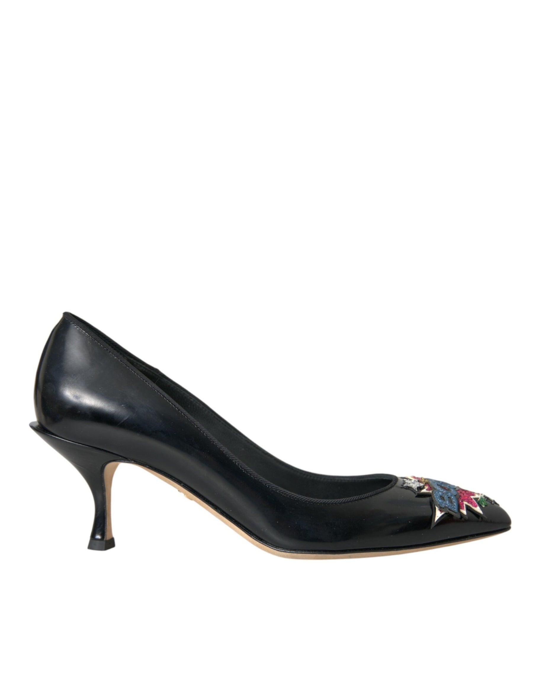 Dolce & Gabbana Black Leather BOOM Patch Heels Pumps Shoes | Regal Royce