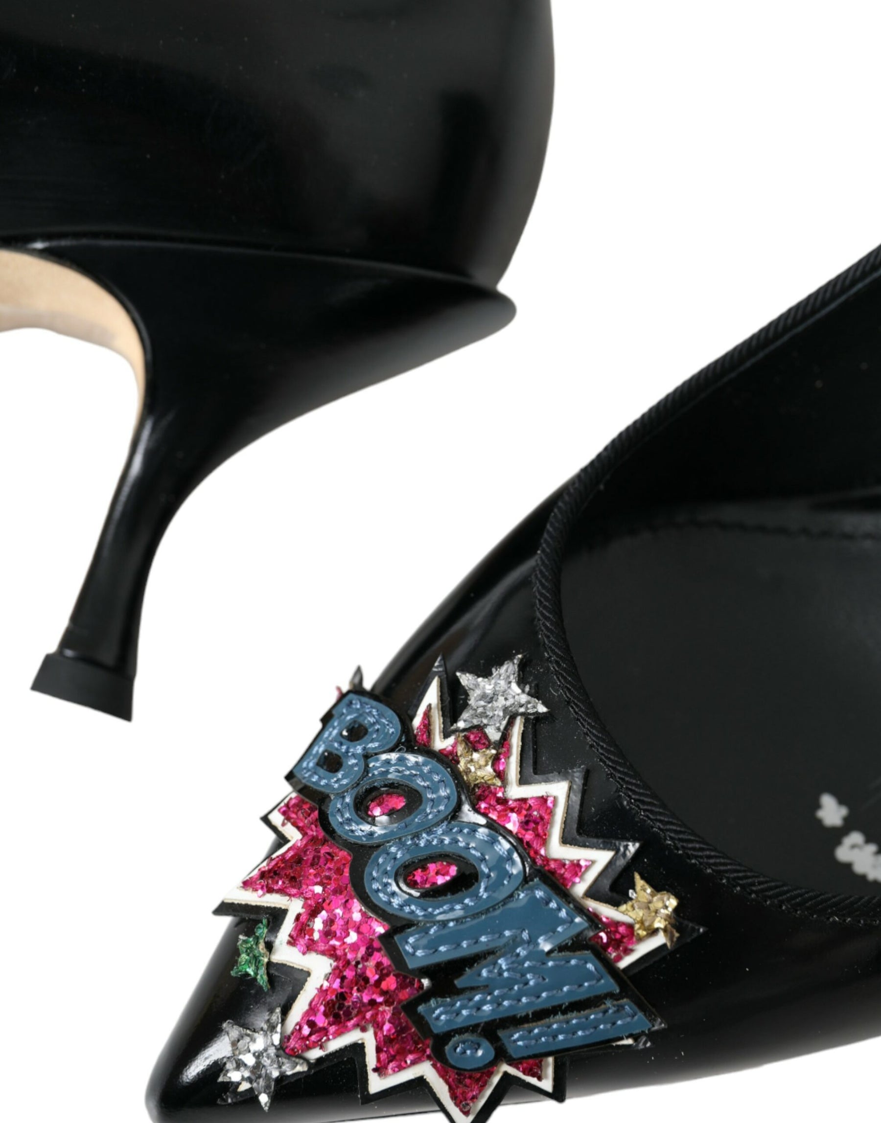 Dolce & Gabbana Black Leather BOOM Patch Heels Pumps Shoes | Regal Royce