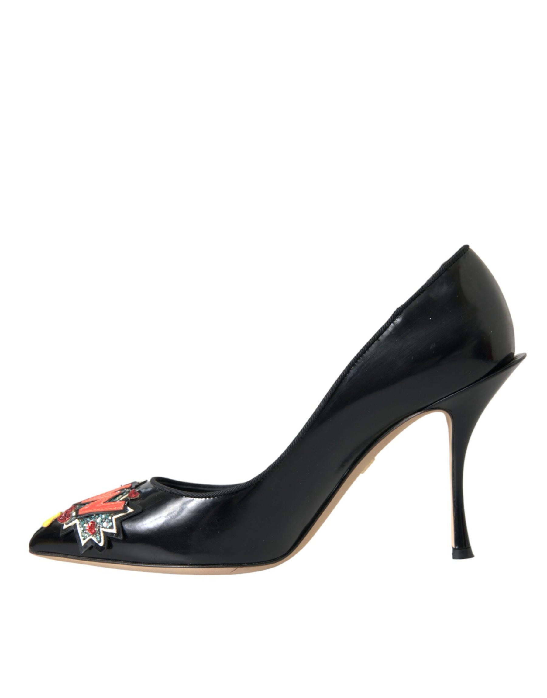Dolce & Gabbana Black Leather WOW Patch Heels Pumps Shoes | Regal Royce