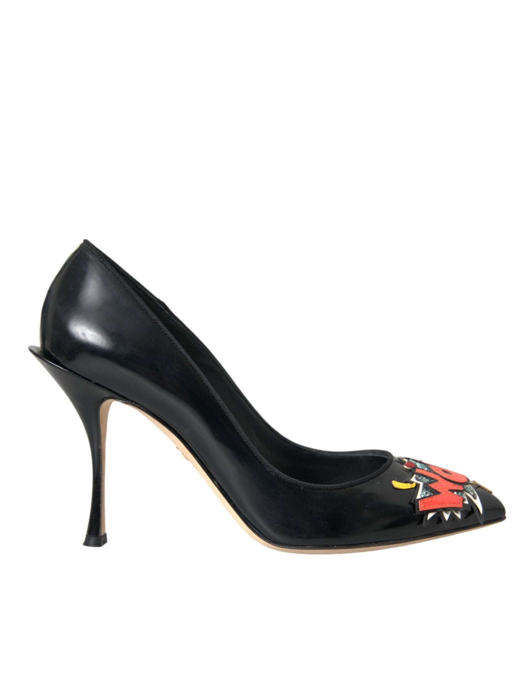 Dolce & Gabbana Black Leather WOW Patch Heels Pumps Shoes | Regal Royce