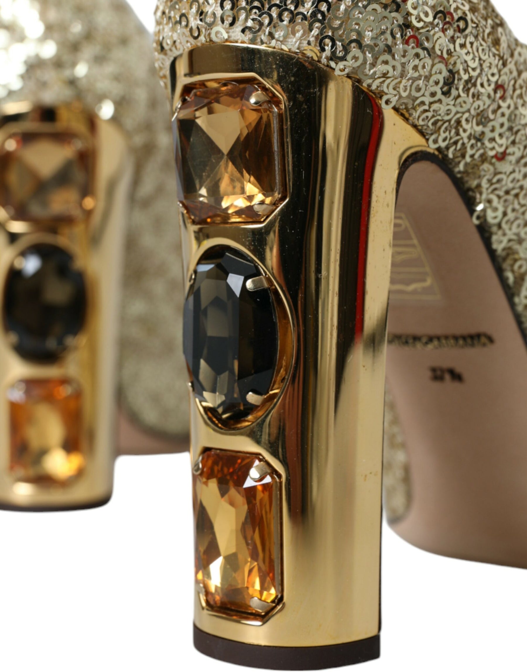 Dolce & Gabbana Gold Sequin Crystal Heels Pumps Shoes | Regal Royce