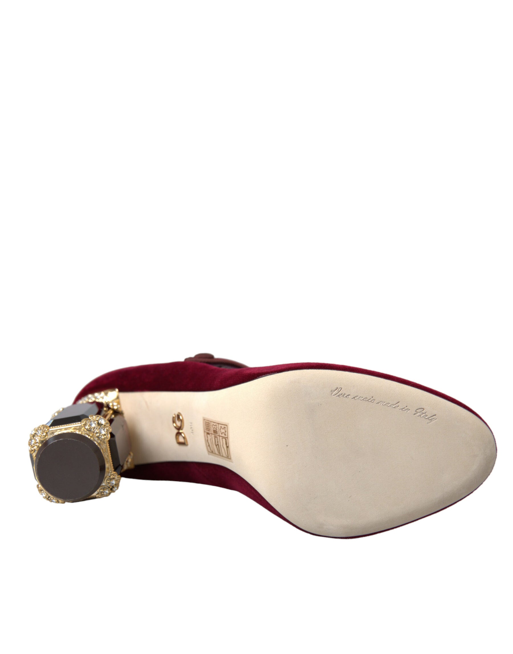 Dolce & Gabbana Red Velvet Gold Crystals Heels Mary Jane Shoes | Regal Royce
