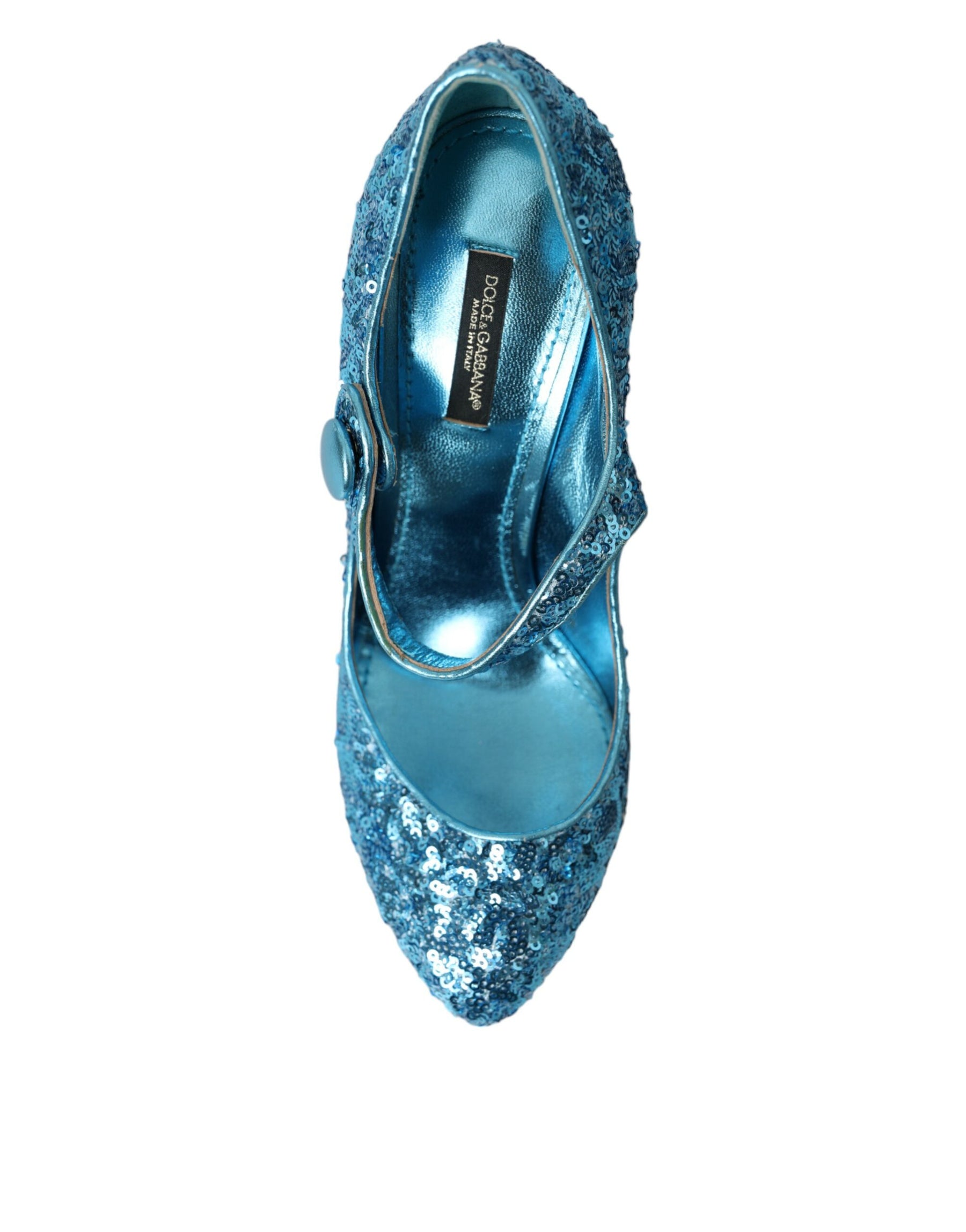 Dolce & Gabbana Blue Sequin Mary Jane Pumps High Heels Shoes | Regal Royce
