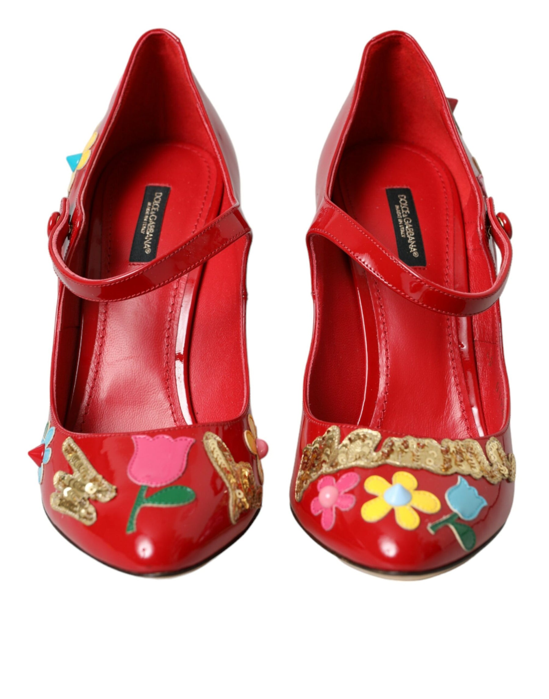 Dolce & Gabbana Red Leather Embellished Mary Jane Pumps Heels Shoes | Regal Royce