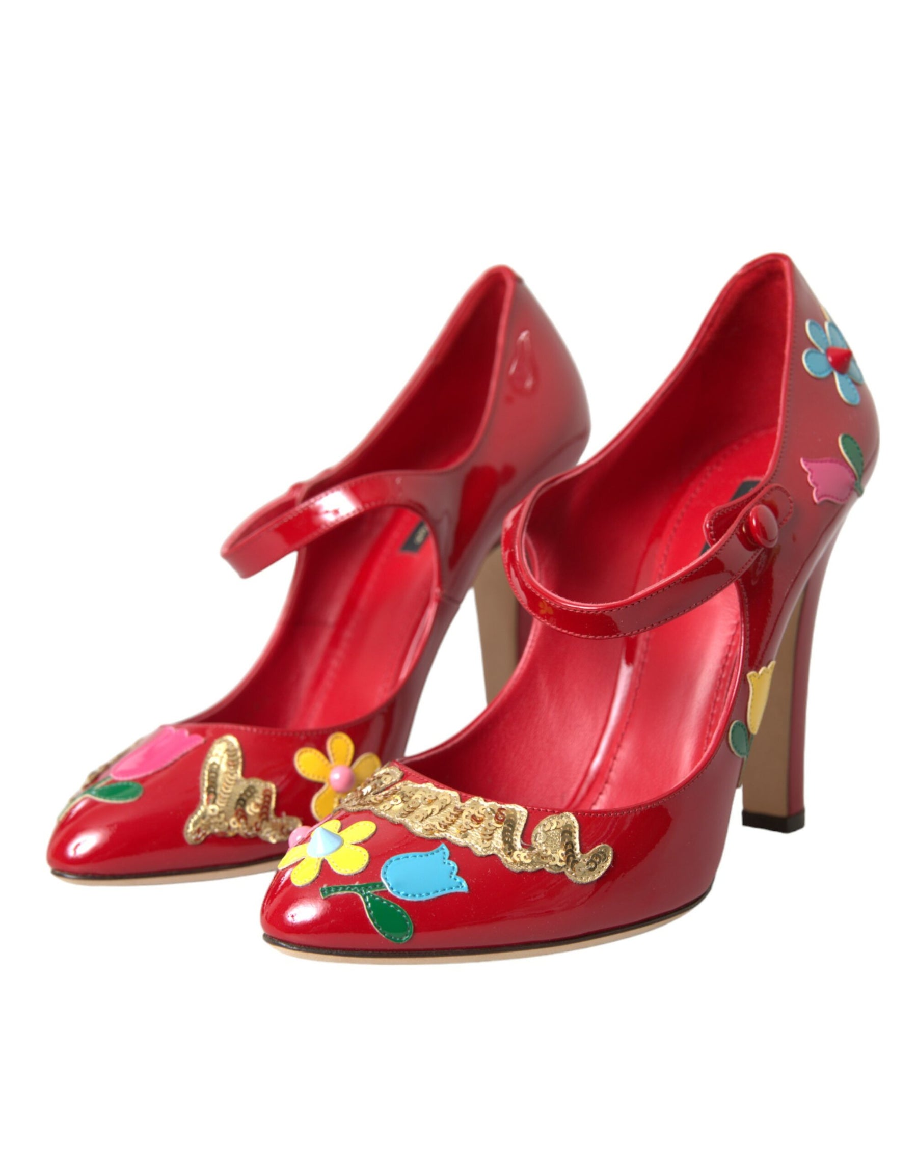 Dolce & Gabbana Red Leather Embellished Mary Jane Pumps Heels Shoes | Regal Royce