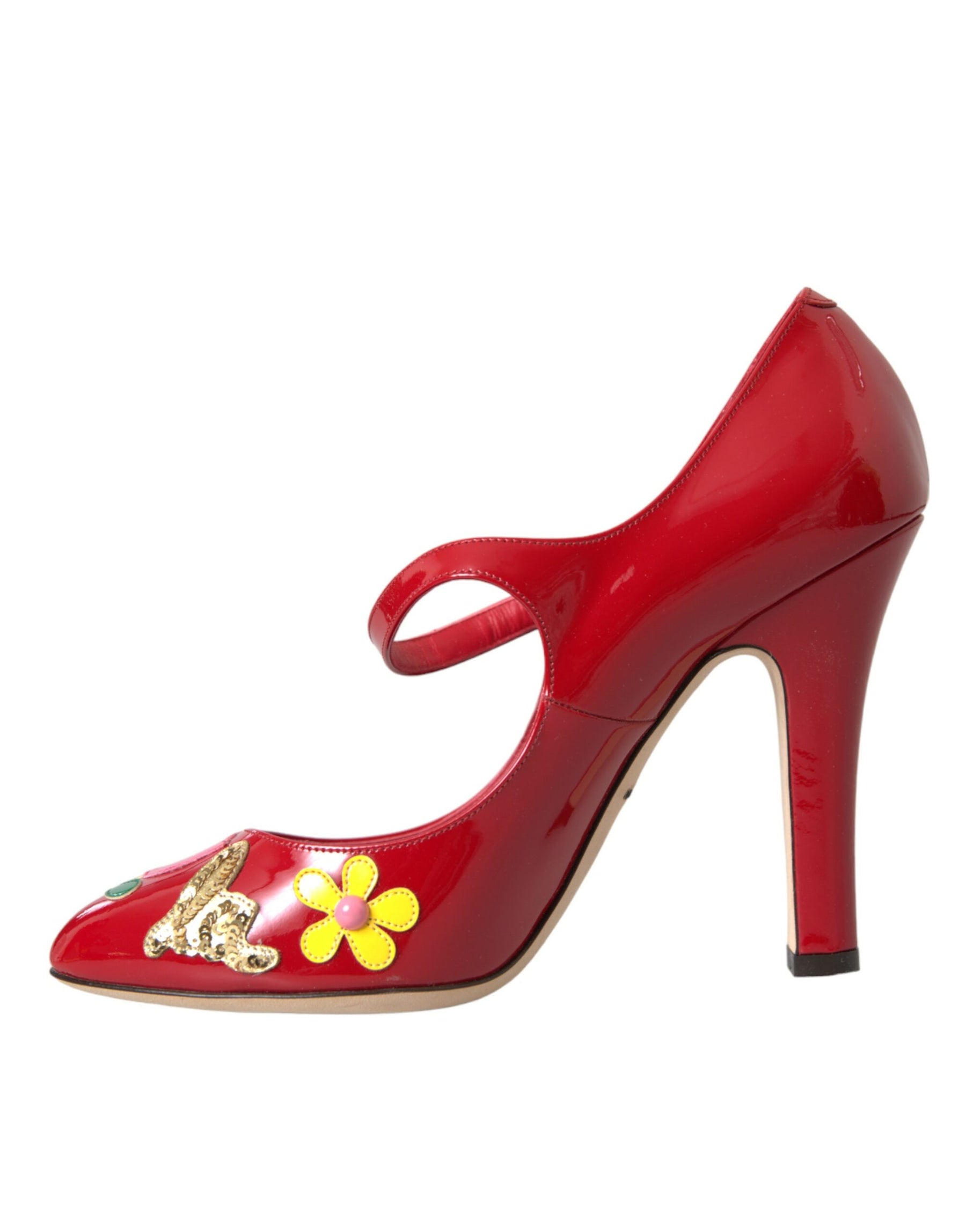 Dolce & Gabbana Red Leather Embellished Mary Jane Pumps Heels Shoes | Regal Royce