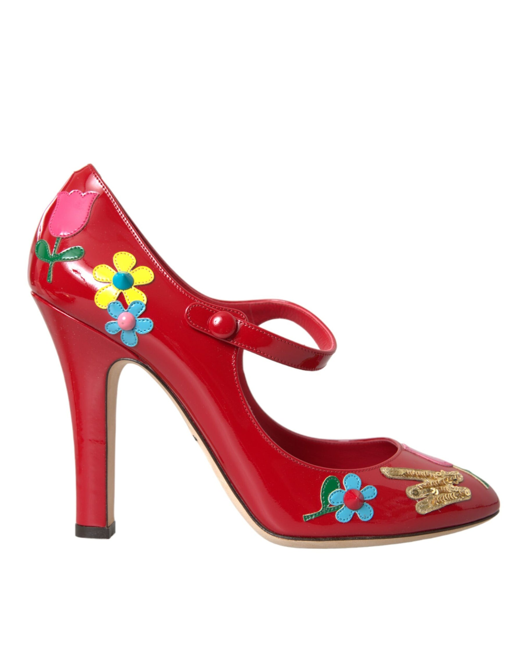 Dolce & Gabbana Red Leather Embellished Mary Jane Pumps Heels Shoes | Regal Royce
