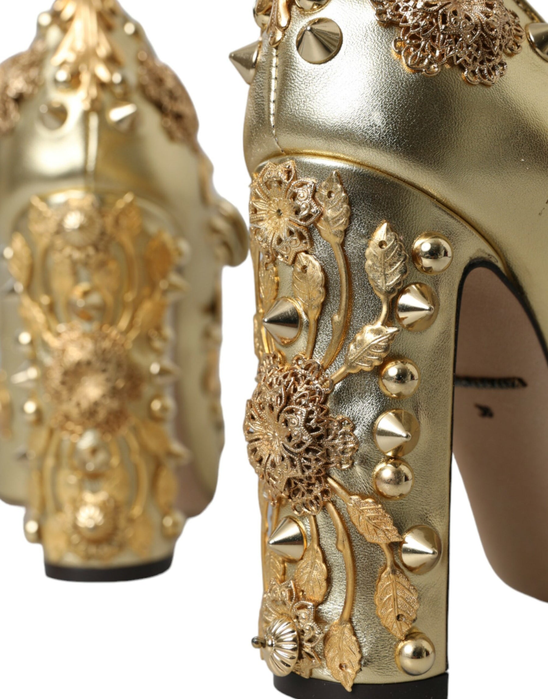 Dolce & Gabbana Gold Leather Crystal Mary Janes Pumps Shoes | Regal Royce