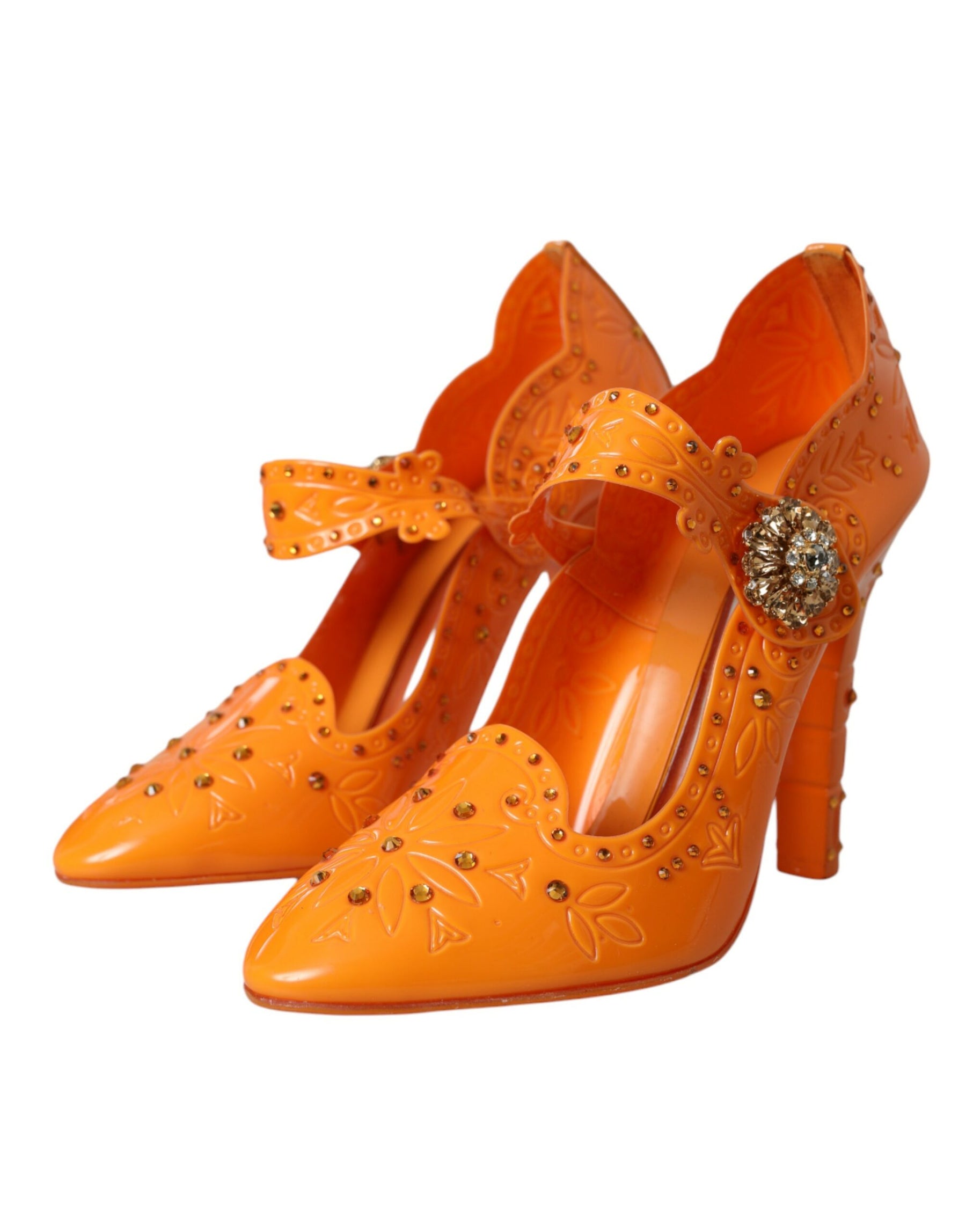 Dolce & Gabbana Orange CINDERELLA Floral Crystal Pumps Shoes | Regal Royce