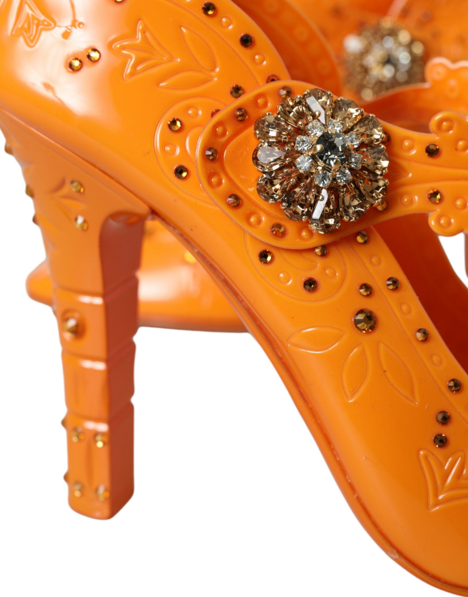 Dolce & Gabbana Orange CINDERELLA Floral Crystal Pumps Shoes | Regal Royce