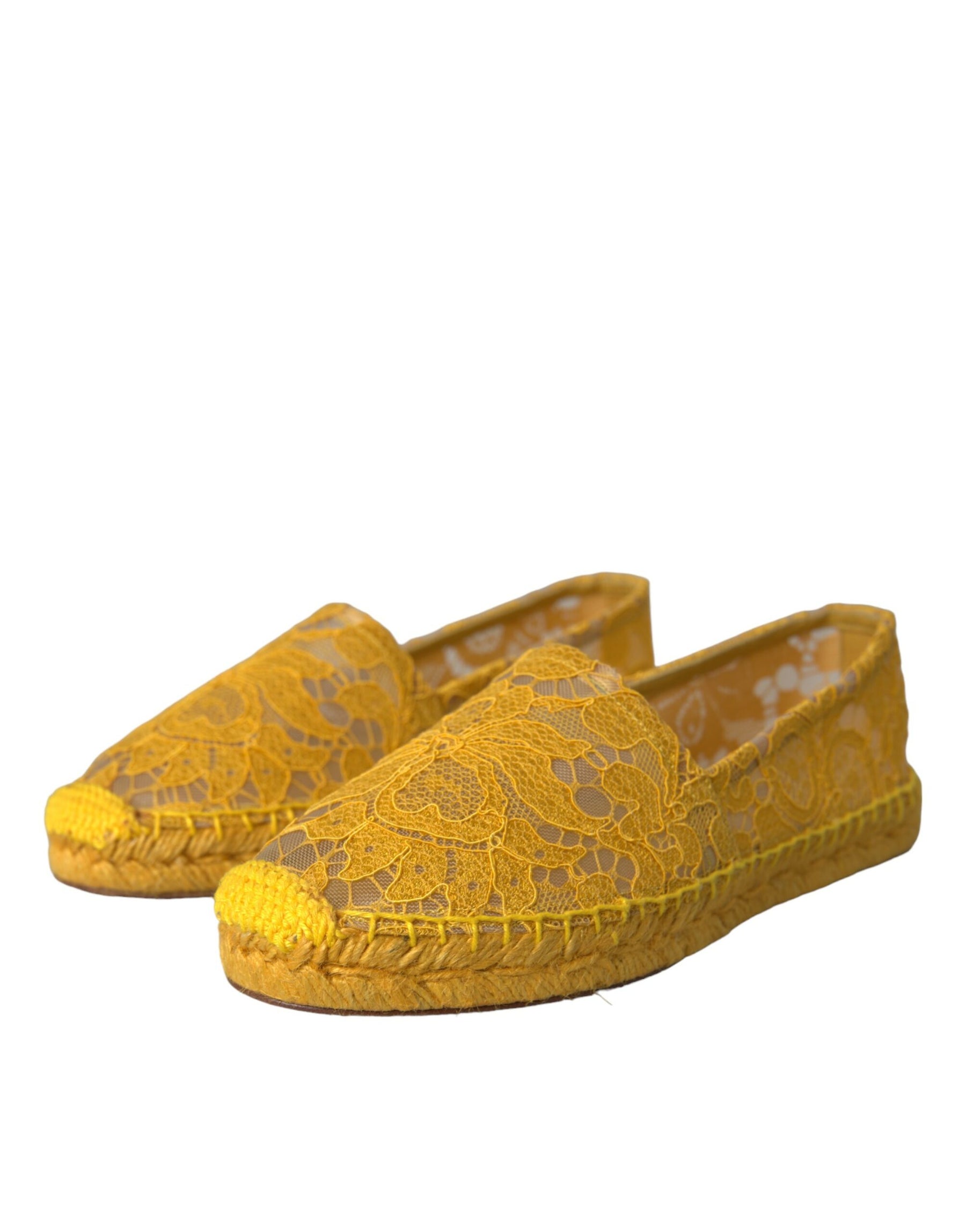 Dolce & Gabbana Yellow Taormina Lace Espadrille Loafers Flats Shoes | Regal Royce