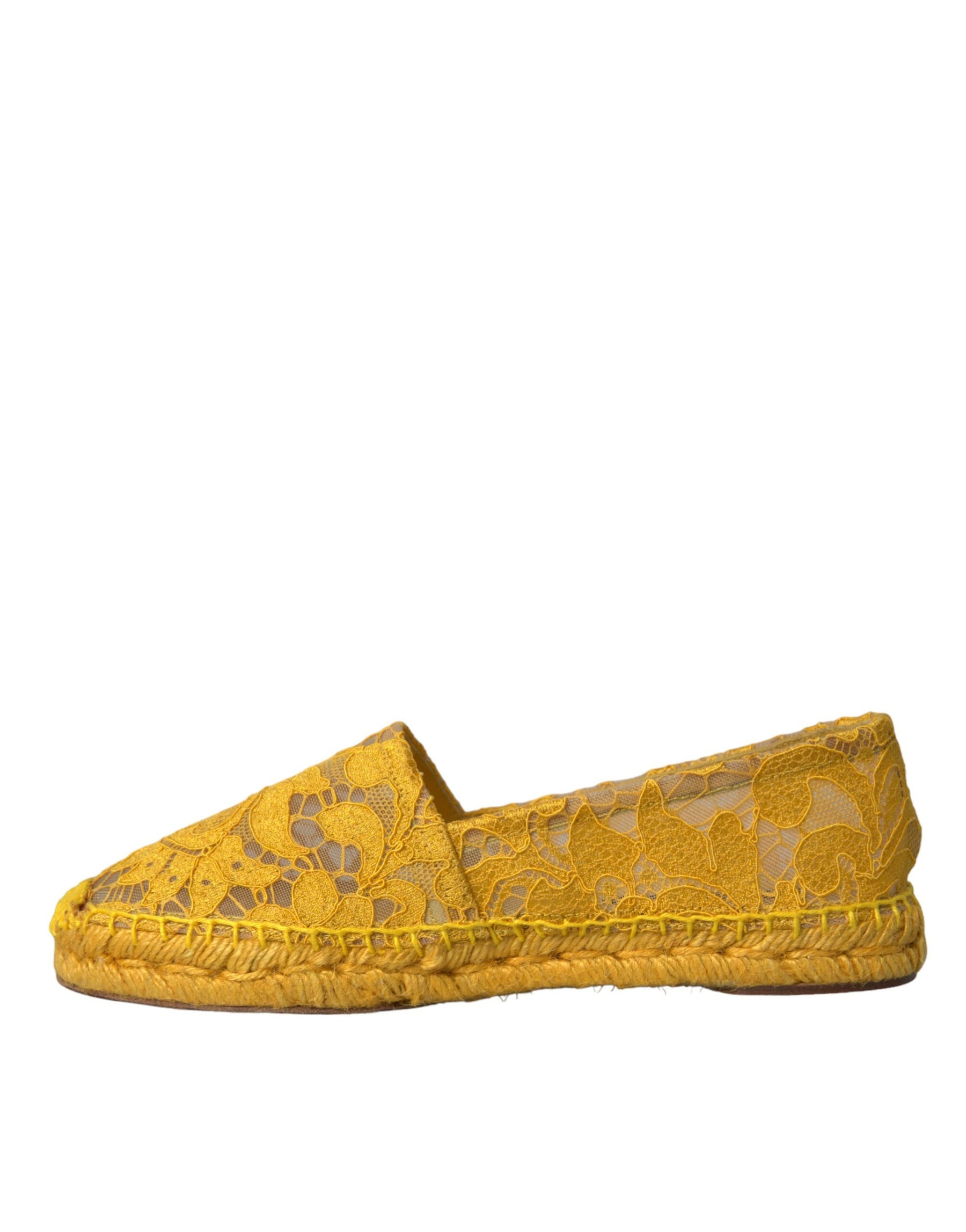 Dolce & Gabbana Yellow Taormina Lace Espadrille Loafers Flats Shoes | Regal Royce