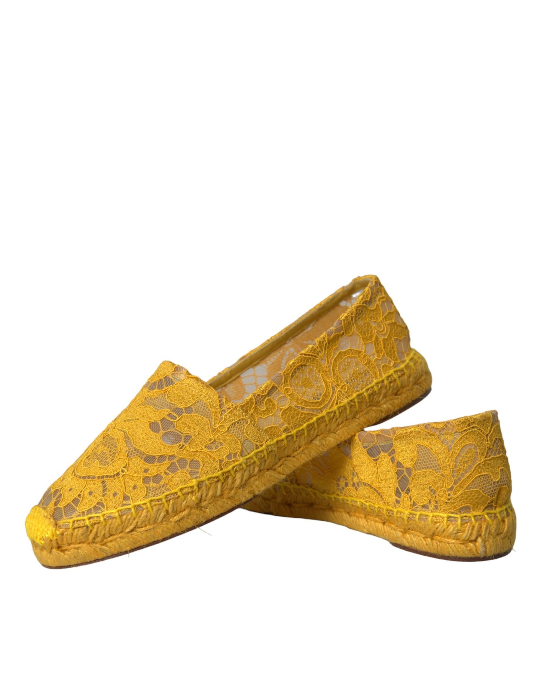 Dolce & Gabbana Yellow Taormina Lace Espadrille Loafers Flats Shoes | Regal Royce