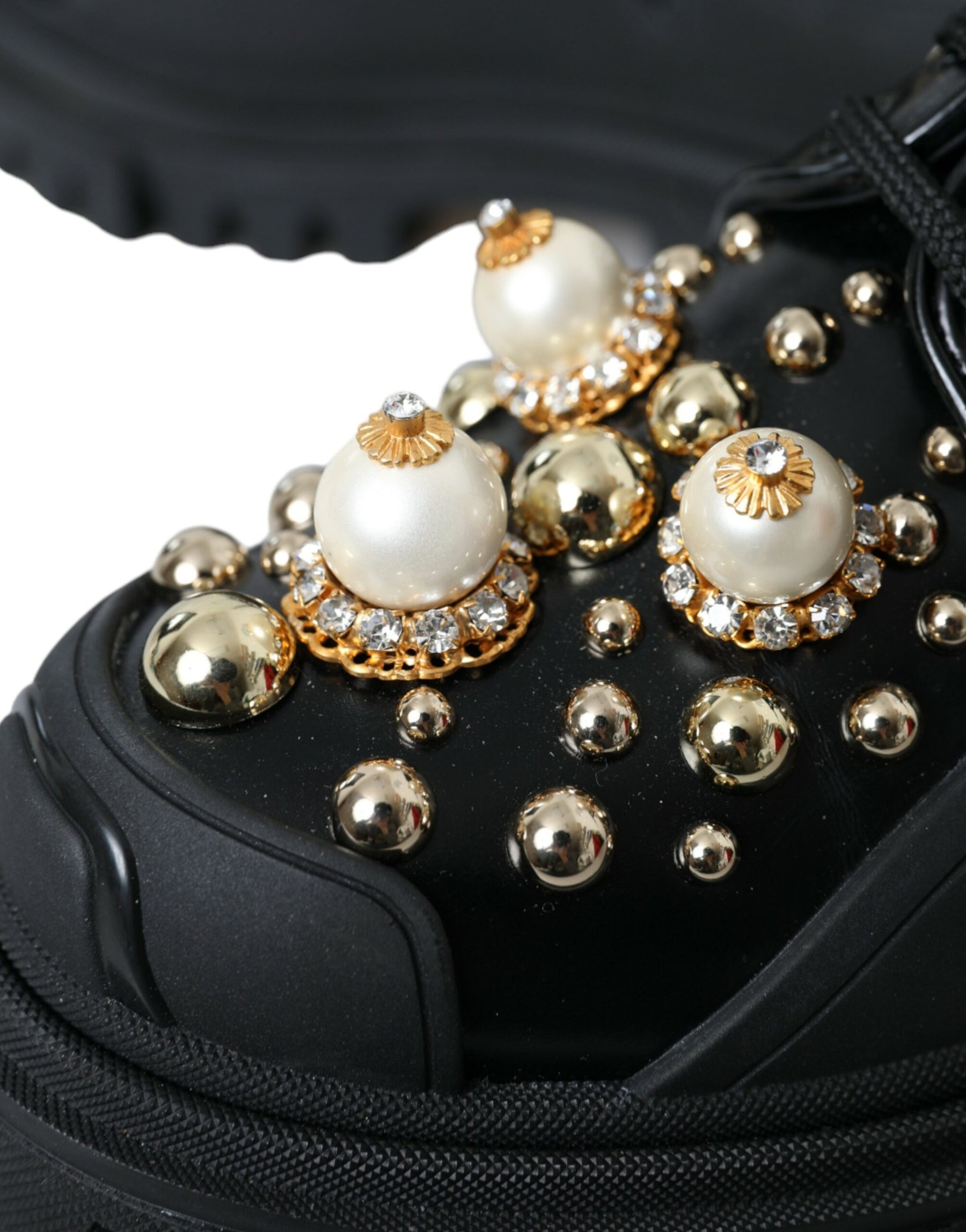 Dolce & Gabbana Black Leather Trekking Derby Embellished Shoes | Regal Royce