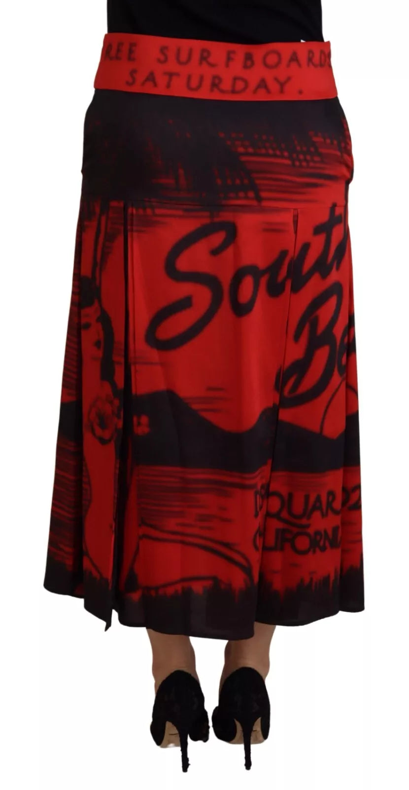 Dsquared² Red Printed High Waist A-line Pleated Midi Skirt | Regal Royce