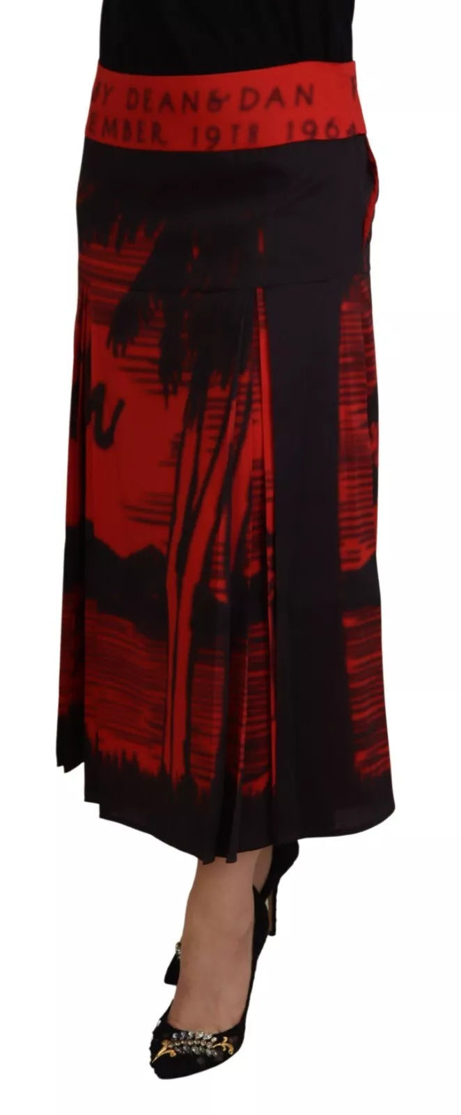 Dsquared² Red Printed High Waist A-line Pleated Midi Skirt | Regal Royce