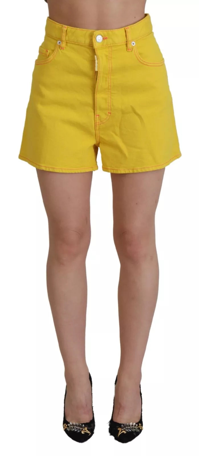 Dsquared² Yellow Cotton High Waist Baggy Women Hotpants Shorts | Regal Royce