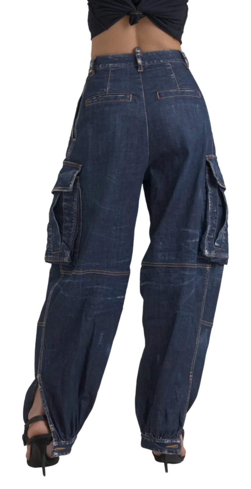 Dsquared² Blue High Waist Cotton Cargo Baggy Denim Jeans | Regal Royce