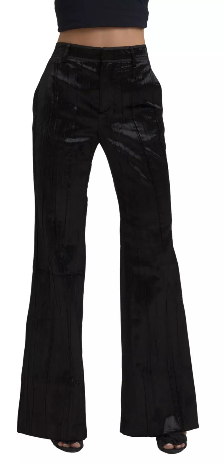 Dsquared² Black Viscose Super Flare High Waist Pants | Regal Royce