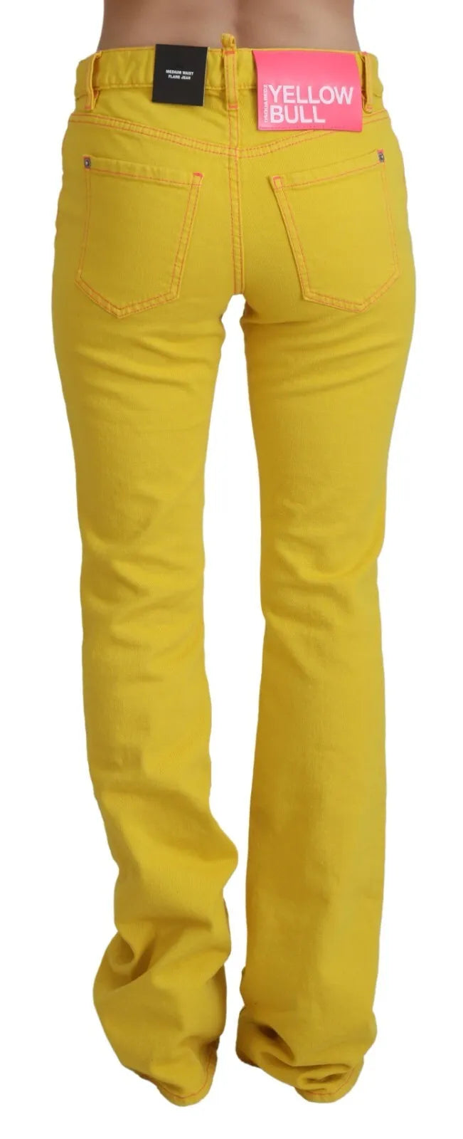 Dsquared² Yellow Cotton Mid Waist Flare Denim Trouser Jeans | Regal Royce