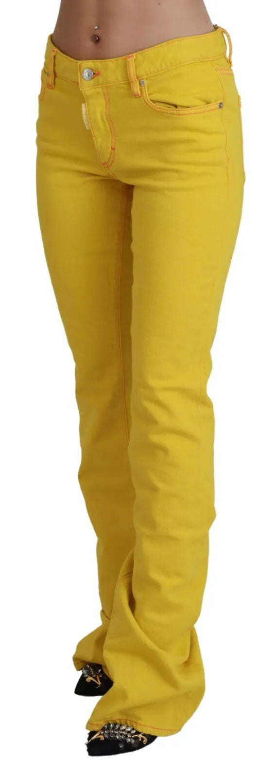 Dsquared² Yellow Cotton Mid Waist Flare Denim Trouser Jeans | Regal Royce