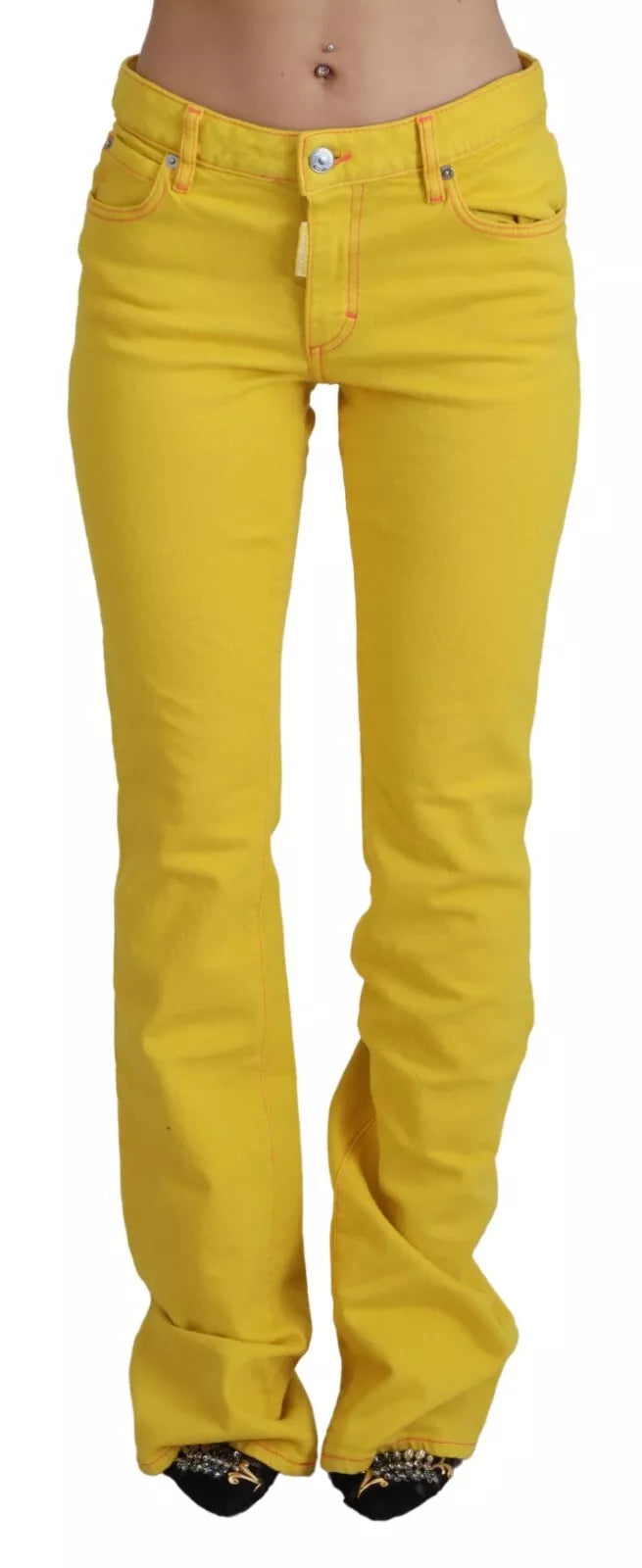 Dsquared² Yellow Cotton Mid Waist Flare Denim Trouser Jeans | Regal Royce