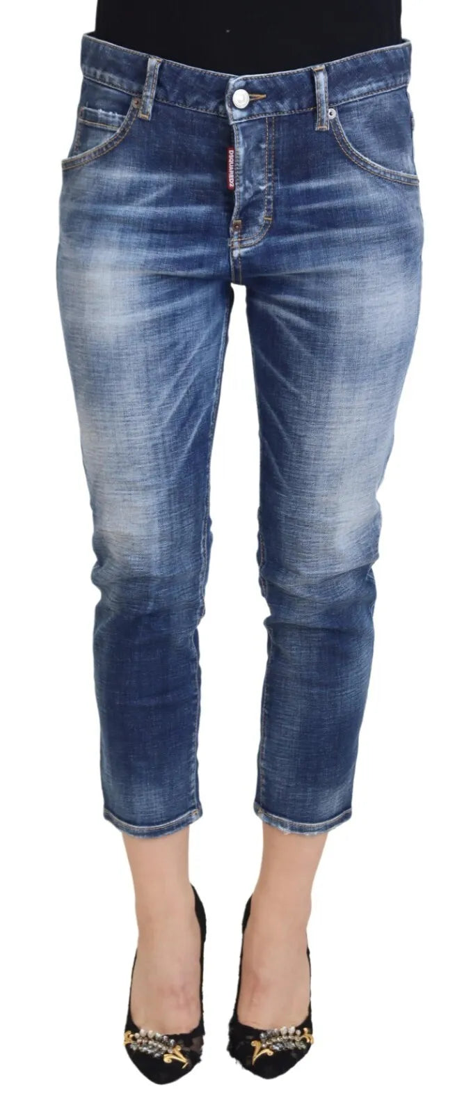 Dsquared² Blue Cotton Mid Waist Cropped Denim Jeans Cool Girl | Regal Royce