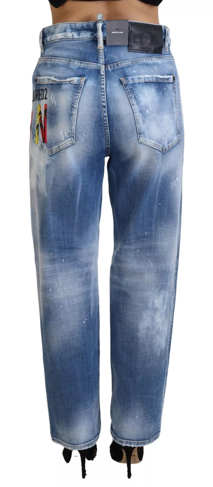 Dsquared² Blue Icon High Waist Straight Denim Jeans Boston | Regal Royce