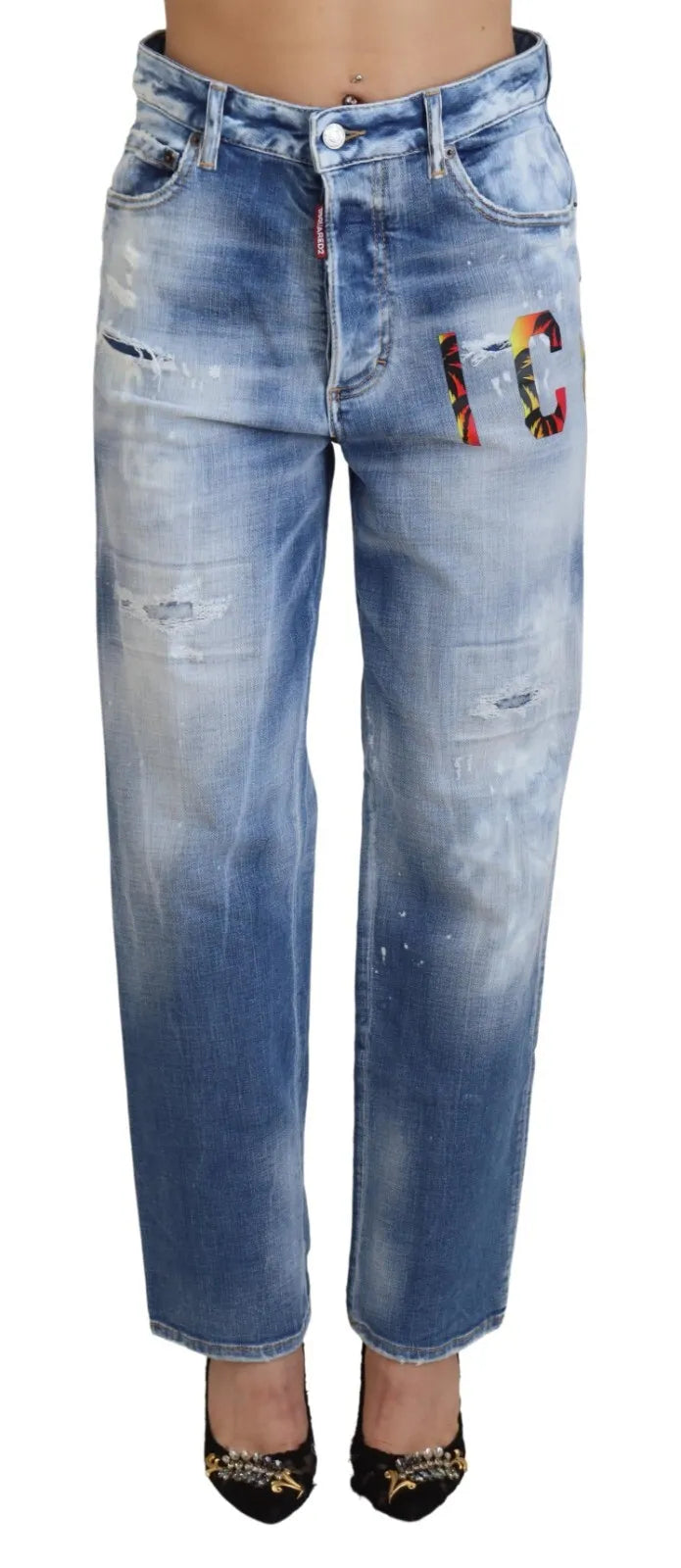 Dsquared² Blue Icon High Waist Straight Denim Jeans Boston | Regal Royce