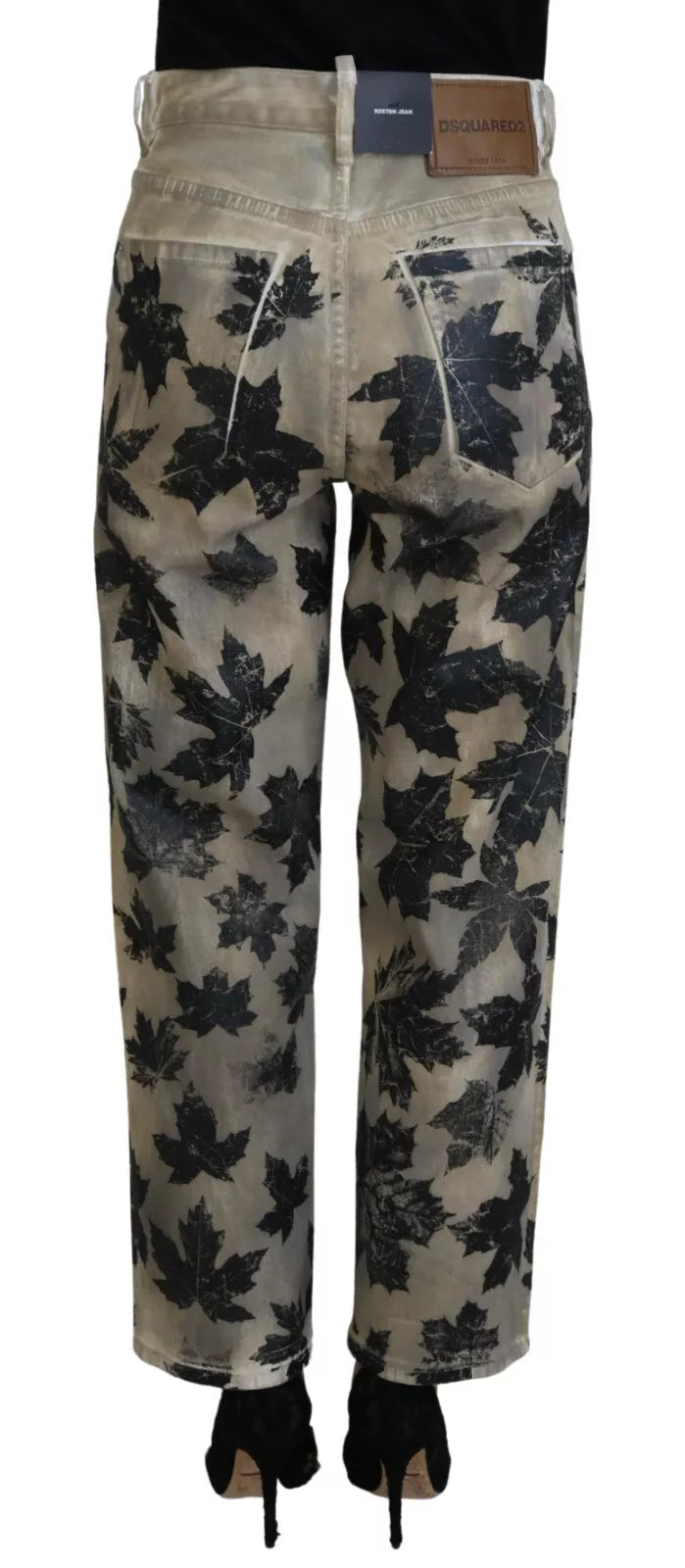 Dsquared² Beige Leaves Cotton High Waist Denim Jeans Boston | Regal Royce