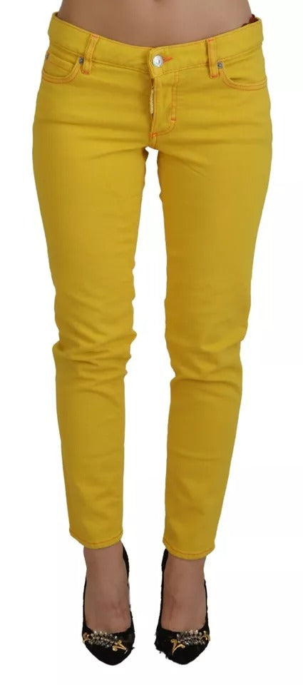 Dsquared² Yellow Cotton Low Waist Cropped Jennifer Denim Jeans | Regal Royce