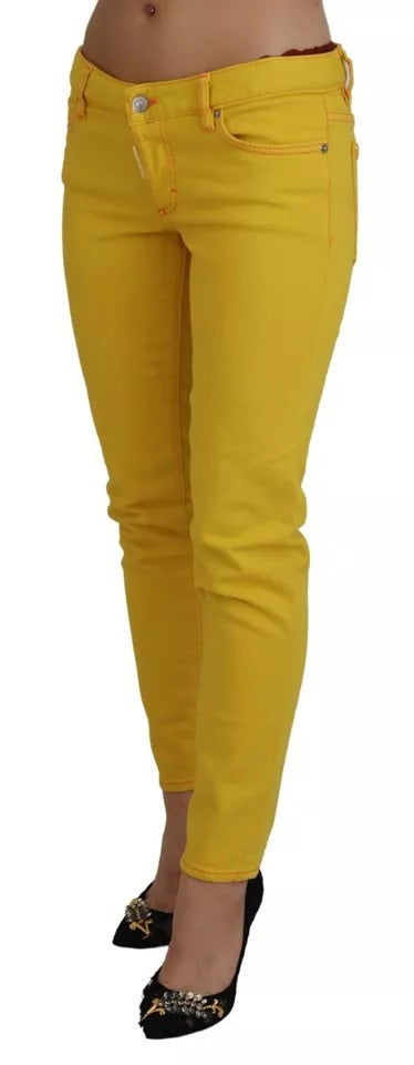 Dsquared² Yellow Cotton Low Waist Cropped Jennifer Denim Jeans | Regal Royce