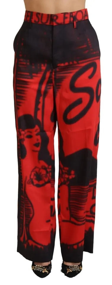 Dsquared² Red Printed High Waist Straight Pants | Regal Royce