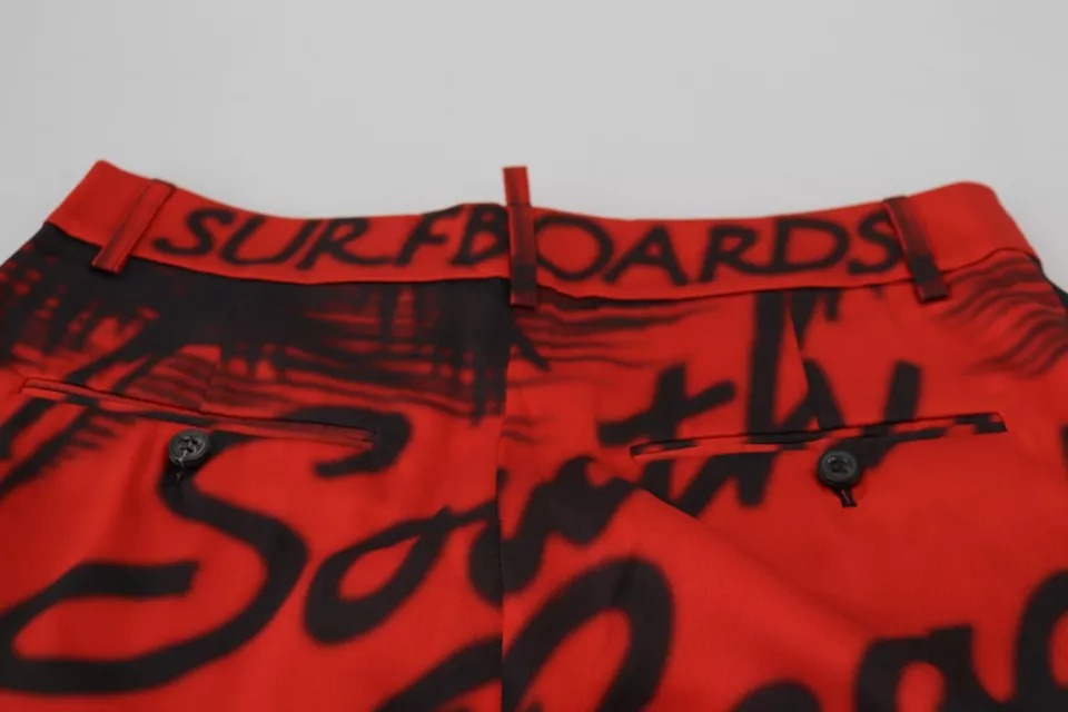 Dsquared² Red Printed High Waist Wide Leg Cropped Pants | Regal Royce