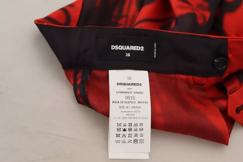Dsquared² Red Printed High Waist Wide Leg Cropped Pants | Regal Royce