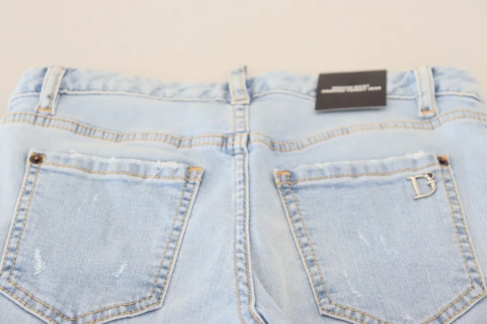 Dsquared² Blue Tattered Mid Waist Cropped Twiggy Denim Jeans | Regal Royce