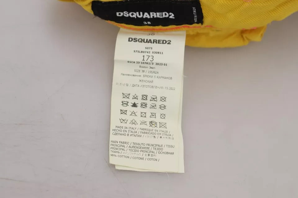 Dsquared² Yellow Cotton High Waist Straight Denim Boston Jeans | Regal Royce