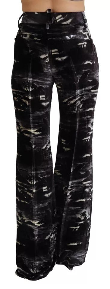 Dsquared² Black Printed High Waist Super Flare Pants | Regal Royce