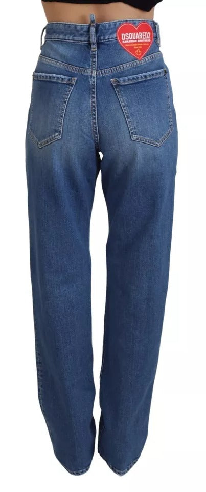 Dsquared² Blue Distressed High Waist Straight Denim Jeans | Regal Royce