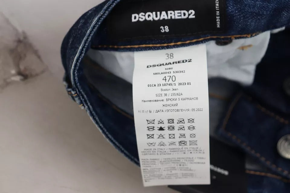 Dsquared² Blue Icon High Waist Straight Denim Boston Jeans | Regal Royce