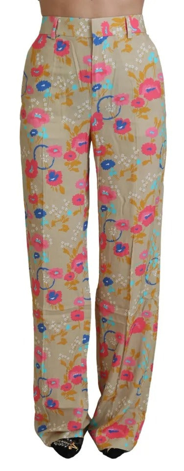 Dsquared² Beige Floral High Waist Straight Pants | Regal Royce