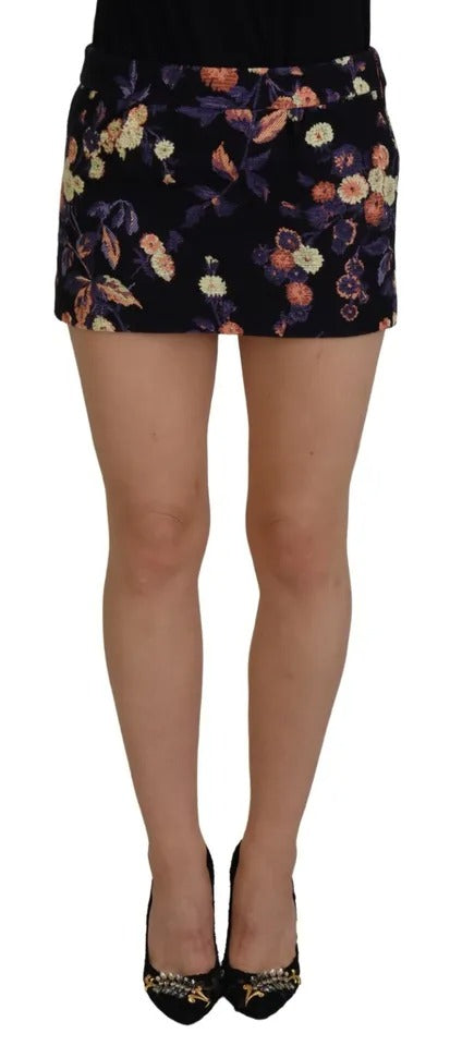 Dsquared² Black Floral Embroidery Mid Waist A-line Mini Skirt | Regal Royce