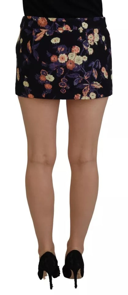 Dsquared² Black Floral Embroidery Mid Waist A-line Mini Skirt | Regal Royce