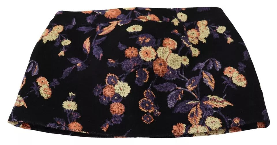 Dsquared² Black Floral Embroidery Mid Waist A-line Mini Skirt | Regal Royce