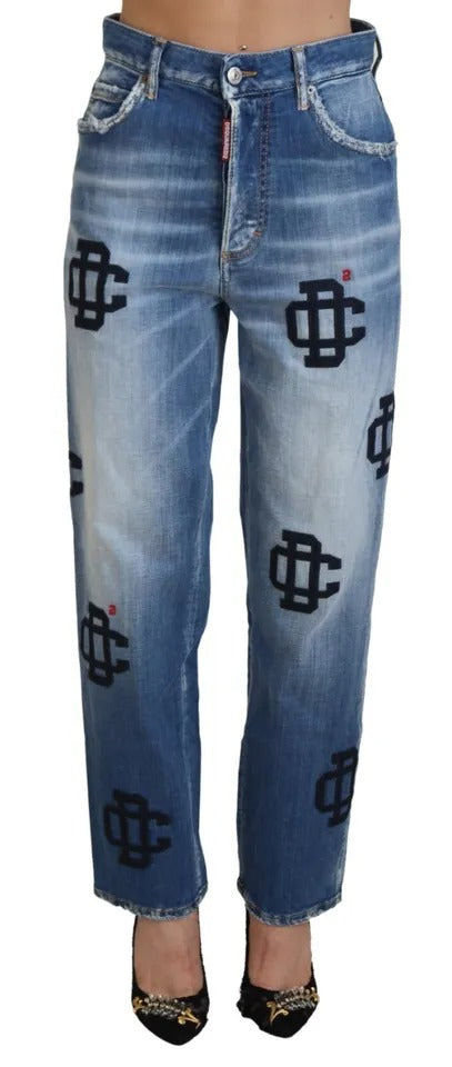 Dsquared² Blue Washed High Waist Straight Denim Boston Jeans | Regal Royce