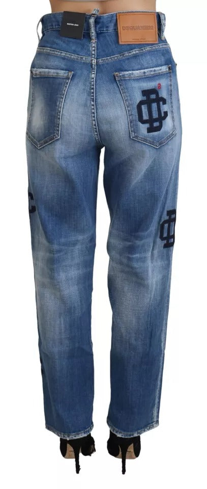 Dsquared² Blue Washed High Waist Straight Denim Boston Jeans | Regal Royce
