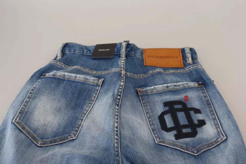 Dsquared² Blue Washed High Waist Straight Denim Boston Jeans | Regal Royce
